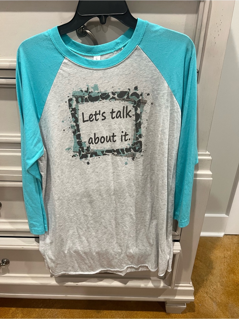 Next Level Apparel Turquoise & Heather Gray Raglan Long Sleeve Tee